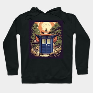 Illustration of blue tardis in Japan on sunset Hoodie